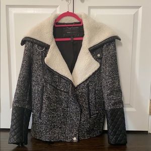 BCBGMaxazria grey tweed moto jacket